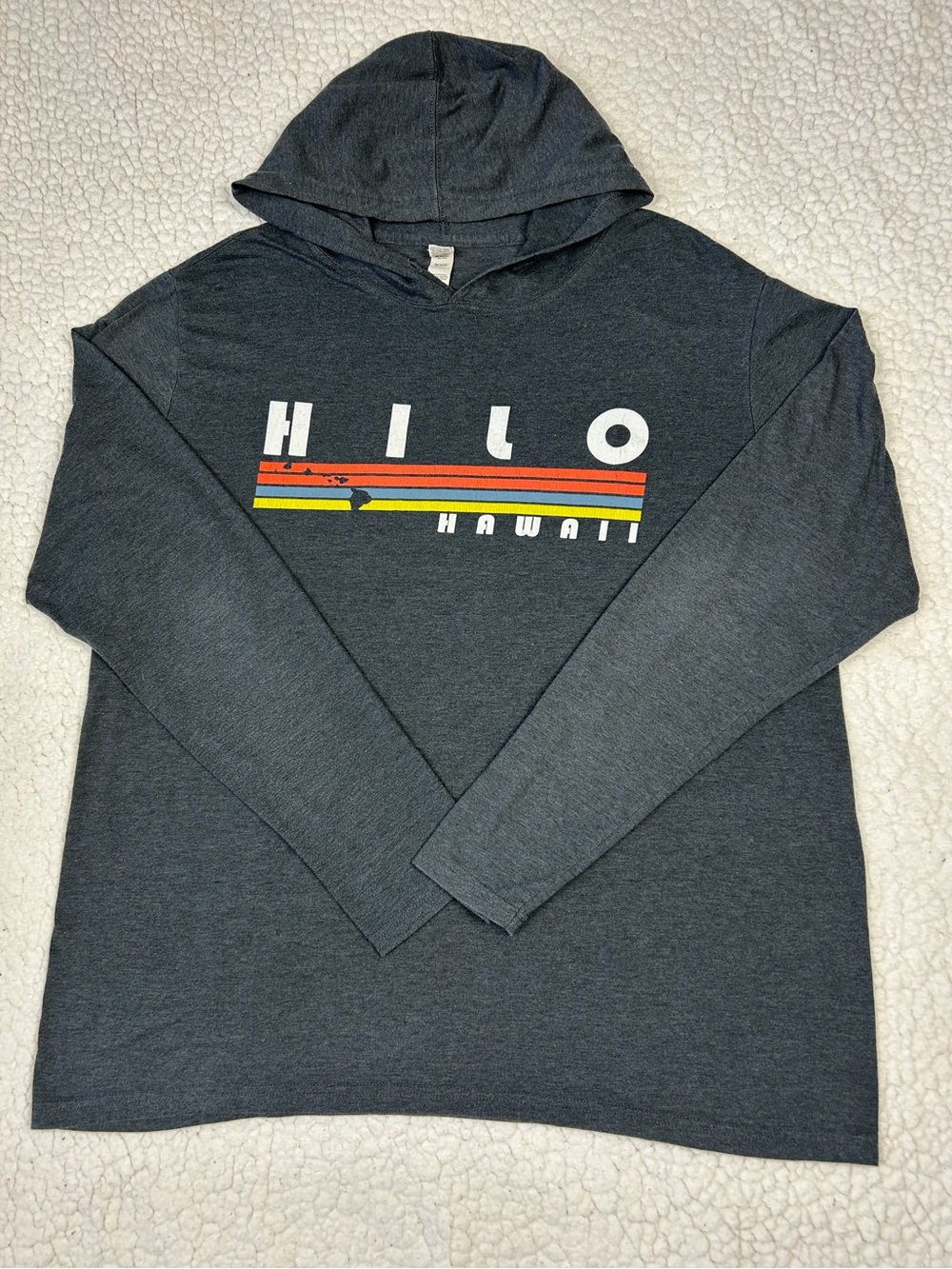 Hilo Hawaii By Anvil Hooded Shirt Men's XL Heather Gray Long Sleeve Pull Over